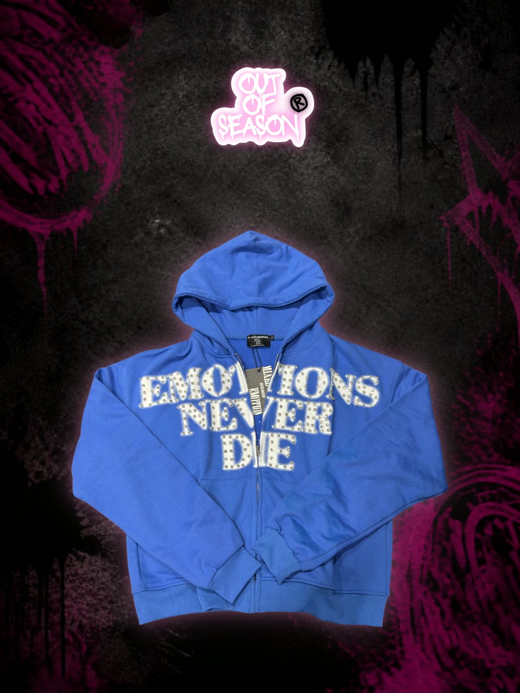 Mixed Emotions Never Die Zip Hoodie Azul